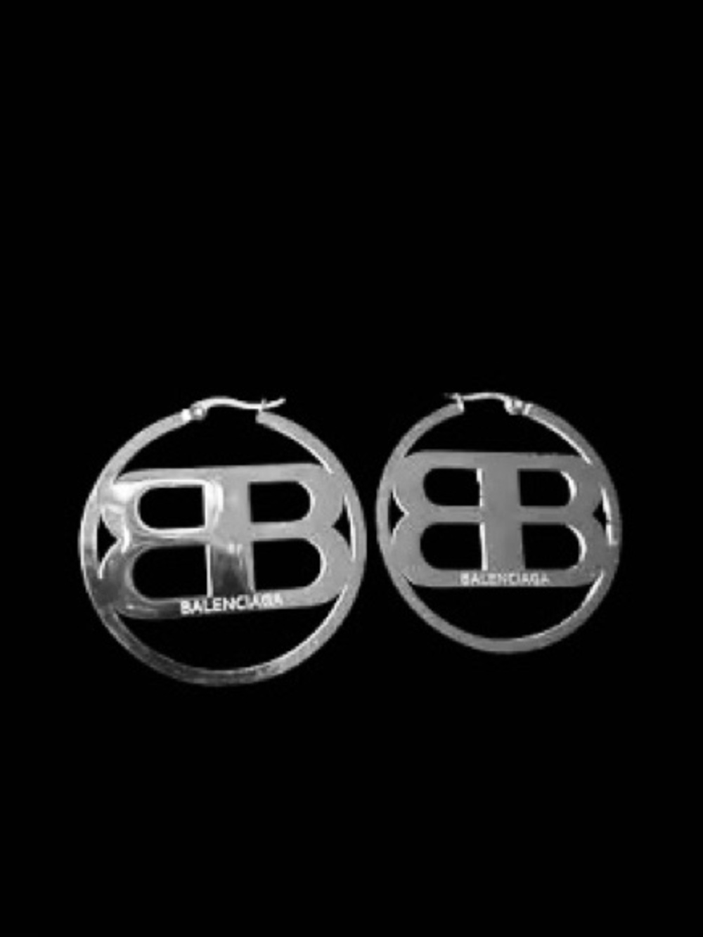 BB 14k White Gold Plate BB Designer 55mm Logo Hoop Earrings statement Hoops